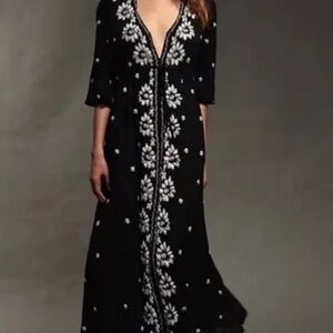 Free People Long Floral Embroidered Dress Fable Back Maxi Size L - worn ONCE!